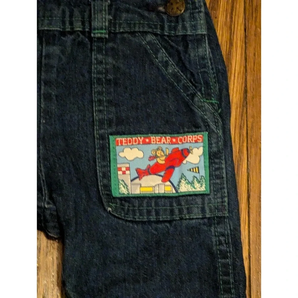 Vtg Oshkosh B'Gosh Denim Overalls Baby 6-9 Mos Airplanes Plane Plaid Bear‎ USA